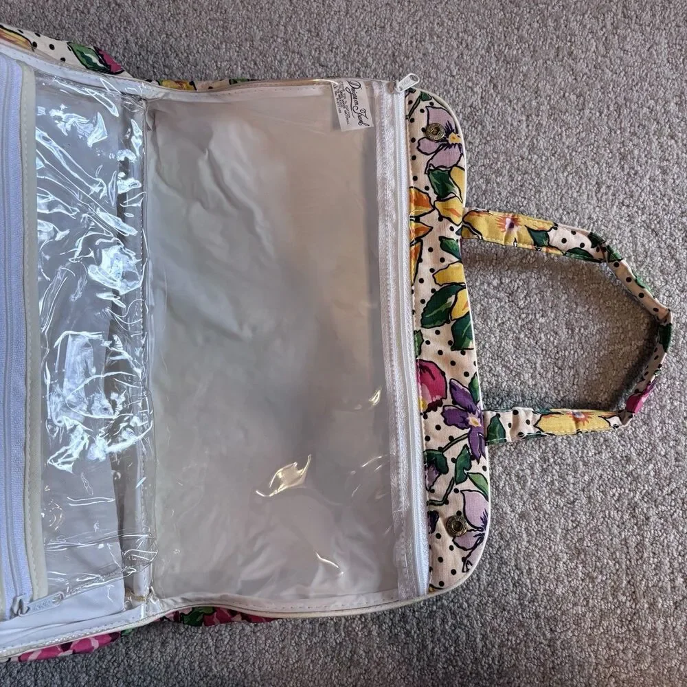 Vintage Oscar De La Renta Floral Polka Dot Toiletry Travel Makeup Bag